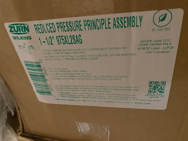 Zurn 112-975XL2SAG 1-1/2" Lead Free Wilkins Reduced Pressure Principle Assembly