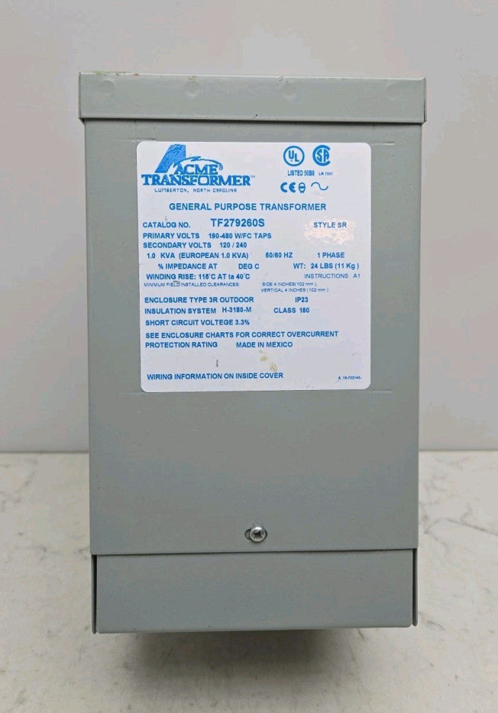 Acme Electric TF279260S Transformer 1 kVa Low Voltage Distribution Single Phase 