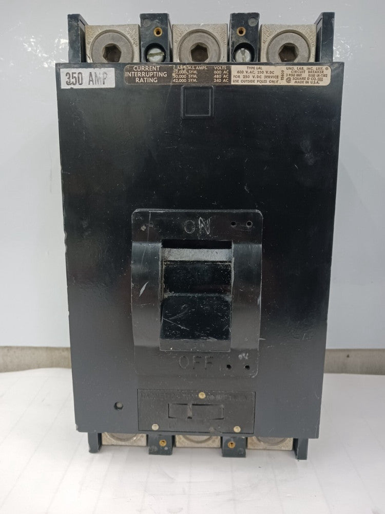 SQUARE D 350 AMP CIRCUIT BREAKER 3 POLE 600 VAC LAL36350