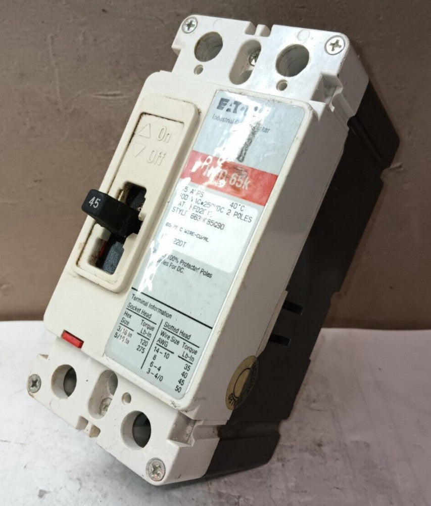 EATON HFD2045 CIRCUIT BREAKER 45 AMP 2 POLE 600 VAC