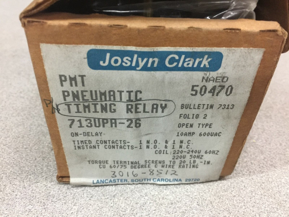 NEW IN BOX JOSLYN CLARK 10AMP 600VAC 240VAC COIL PNEUMATIC TIMING RELAY 713UPA-2