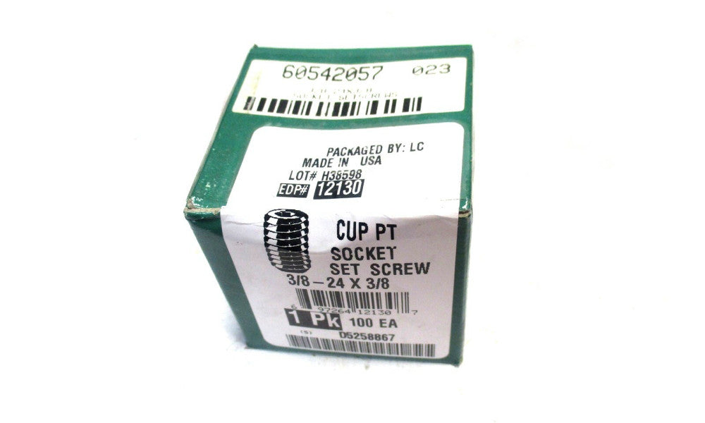 MADE IN USA 3/8-24 UNF 3/8" OAL 3/16" Hex Cup Point Set Screw - Lot of 100