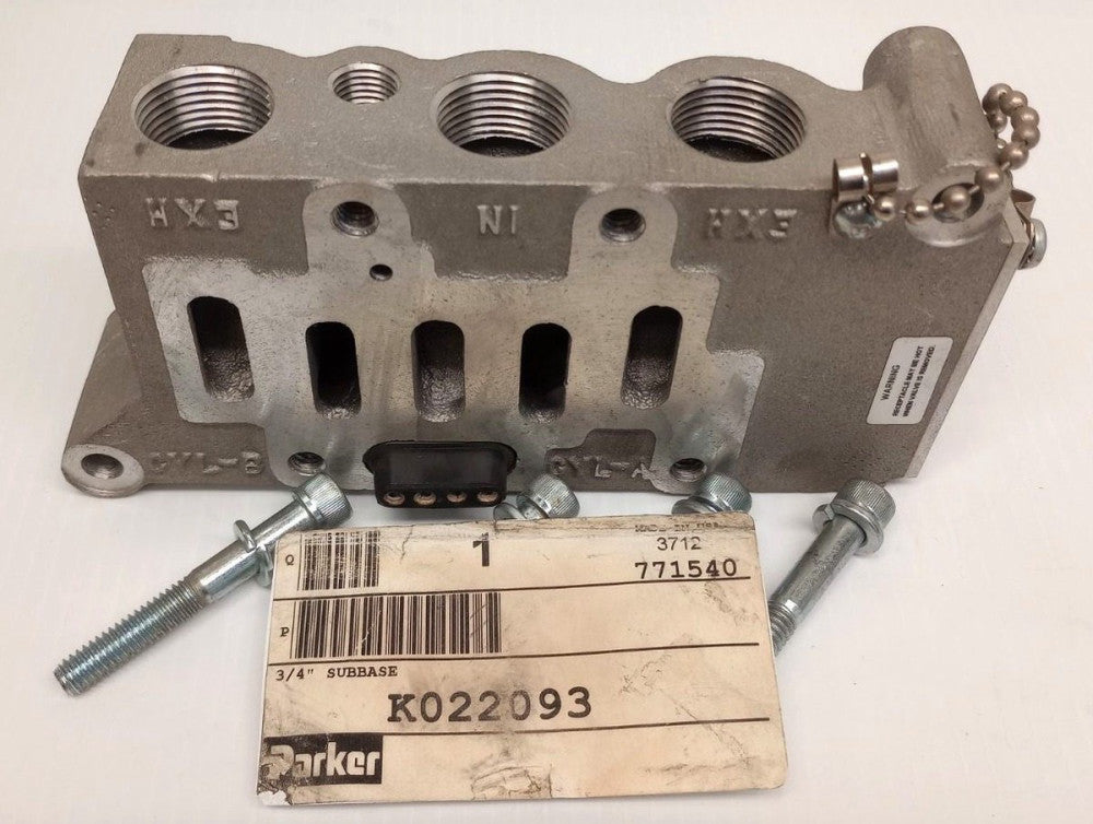 Parker K022093 Pneumatic Solenoid Sub Base 3/4" NPT Missing Gasket
