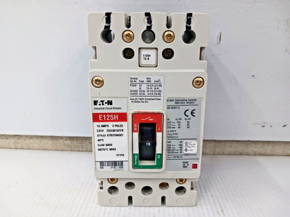 EATON 15 AMP CIRCUIT BREAKER 3 POLE 600Y/347 VAC EGH3015FFB