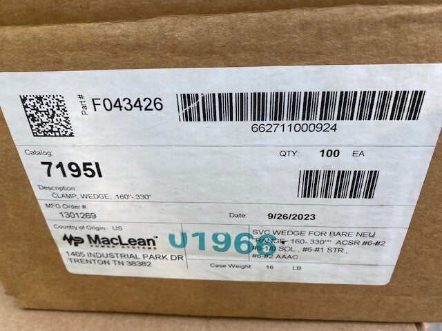 (100 PACK) MacLean Power Systems Clamp Wedge .160" - .330" 7195I (NEW)