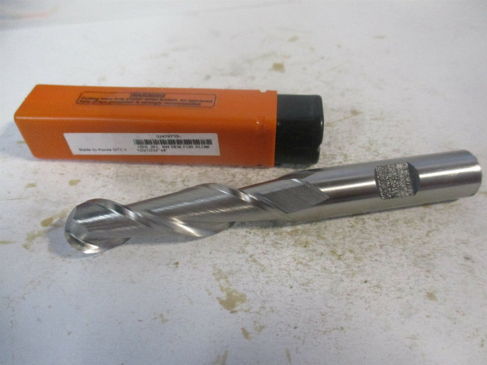 (E111103201) 1/2" x 2" x 1/2" x 4" OAL High Speed Steel 2 Flute Ball End Mill 