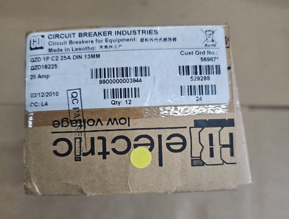 1) CBI Box of 12 QZD18225 1 POLE 25 AMP Circuit Breaker