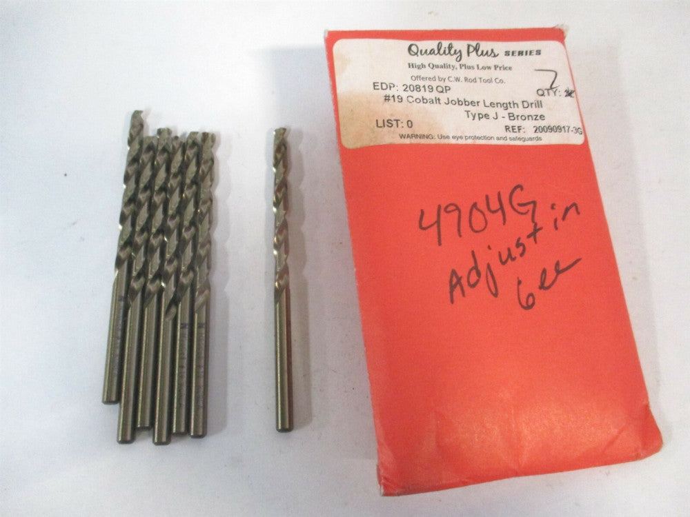 C. W. Rod (20819 QP)#19 Type J Bronze Cobalt Jobber Length Drill Bit - Pack of 7