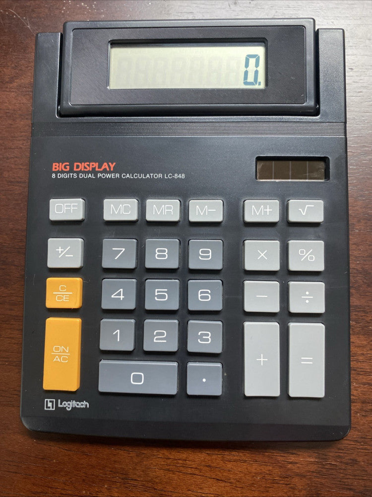 Logitech LC 848 Big Display Dual Power Solar Calculator 8 Digits Large Buttons