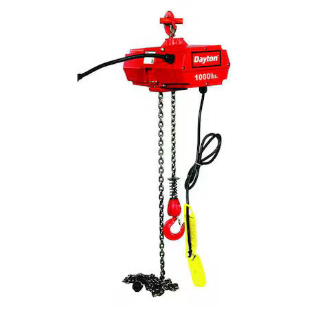 Dayton 2Gxg9 Electric Chain Hoist, 1,000 Lb, 10 Ft, Hook Mounted - No Trolley,