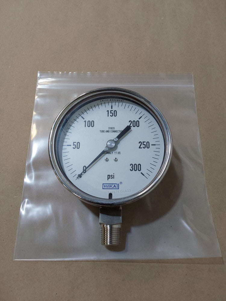 Wika 4.25" 316SS Tube and Connection Pressure Gauge 0-300 PSI