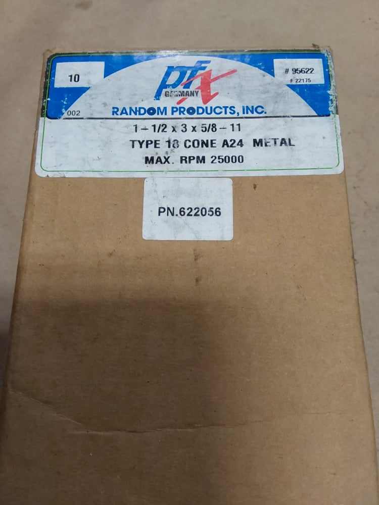 PFX 1"1/2x3x5/8-11 Type 18 Cone A24 METAL MAX RPM 25000 PN:622056 10pc..F116