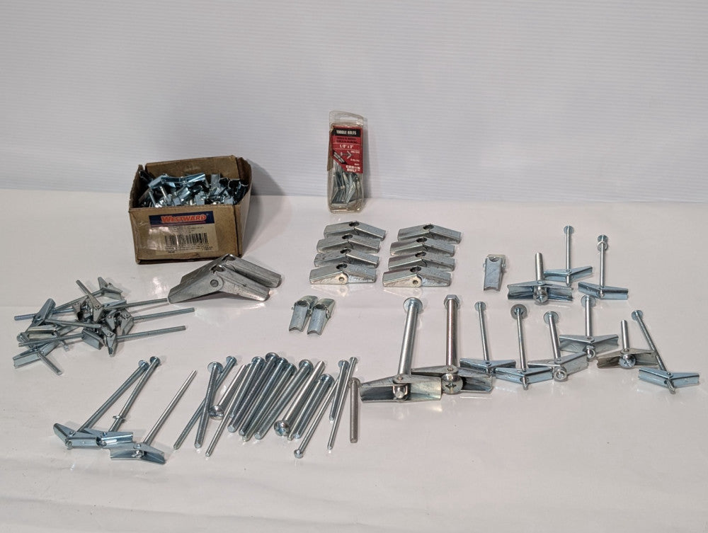 Large Lot of Assorted Sized Hollow Wall Mounting Toggle Bolts Pre-Owned as shown