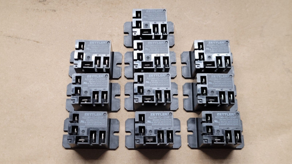 Lot of 10 Zettler AZ2280-1C-120AF Relays 30A/20A 277VAC 20A/10A 28VDC NO/NC