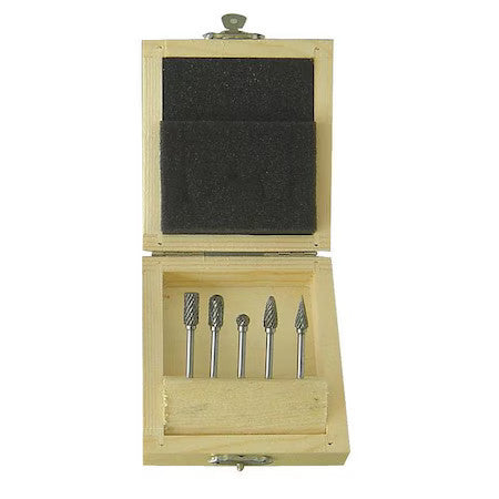 Westward 2Lyt5 Carbide Bur Set,Dbl Cut,1/8 In,5 Pcs