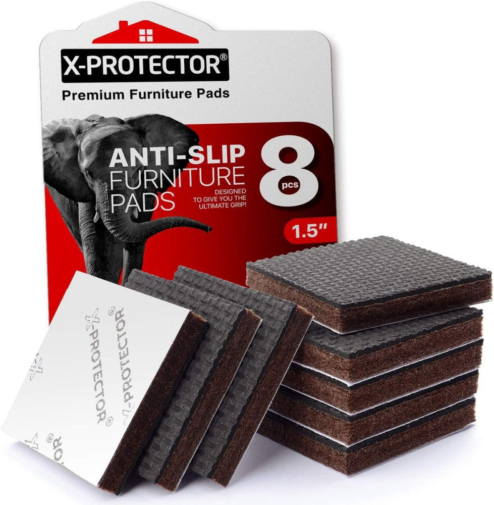 Non Slip Furniture Pads 8 pcs 1 1/2" 8 Square 1.5", Brown / Black 