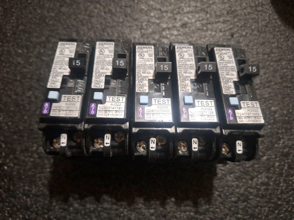(5) PCS Siemens Q115DFN 15A 120V Dual AFCI/GFCI Plug-In Circuit Breakers