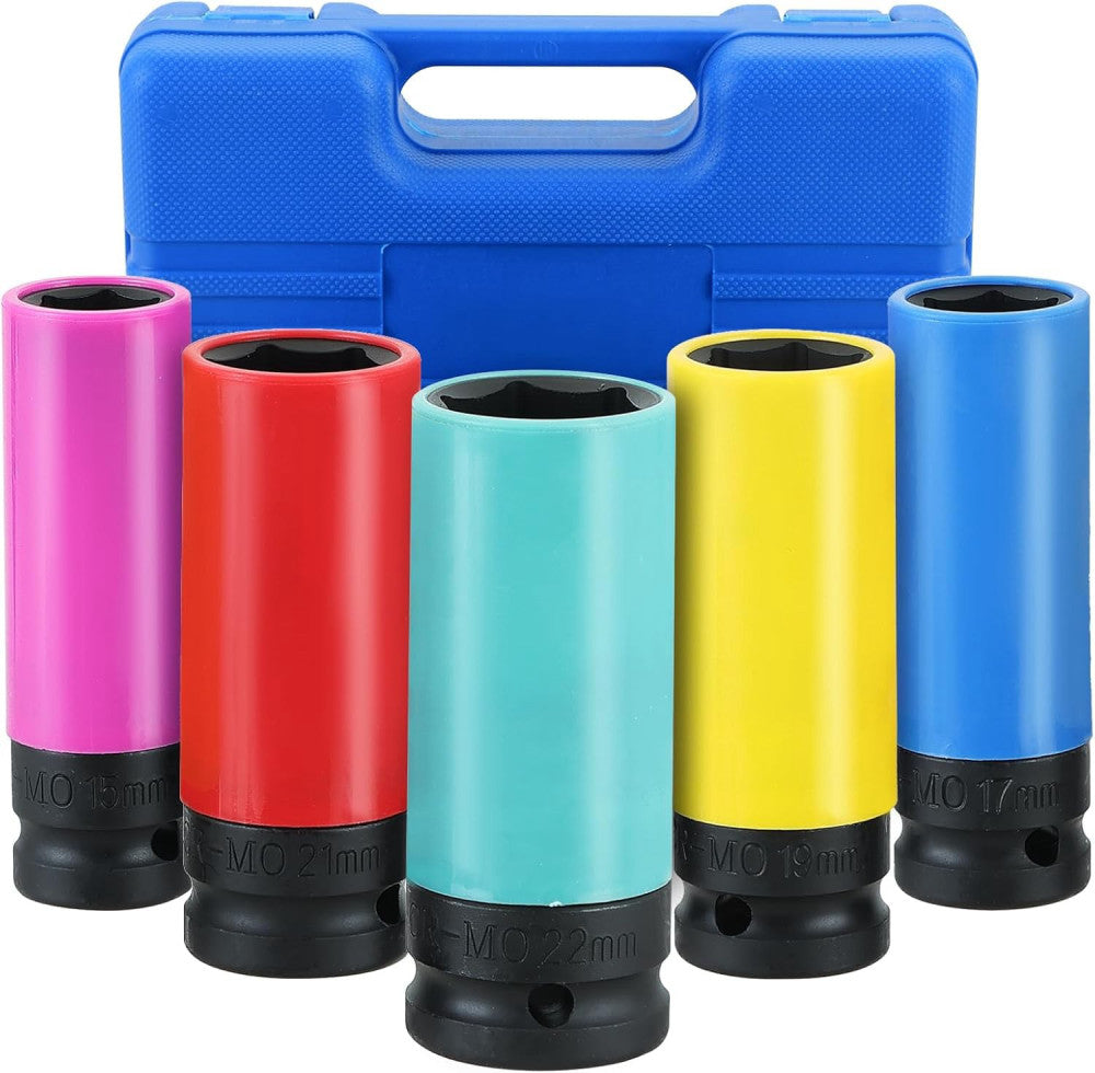 5PCS 1/2 Inch Drive Impact Lug Nut Socket Set, Ultimate Wheel One Size, Blue 