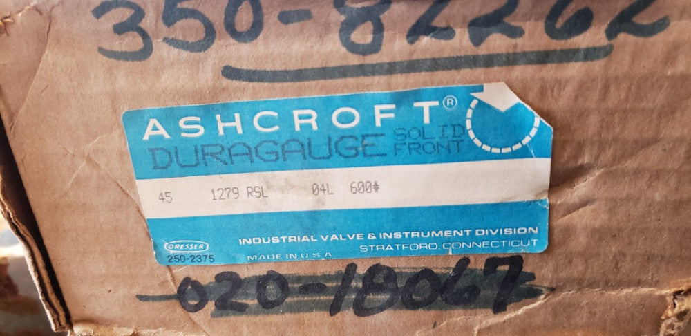 NEW Ashcroft 600PSI 45-1279-RSL-04L-600# Duragauge Pressure Gauge 4-1/2" ( B1-2D