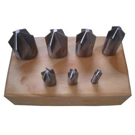 Westward 21Ml39 Countersink Set,7 Pc,6 Fl,82 Deg,Hss