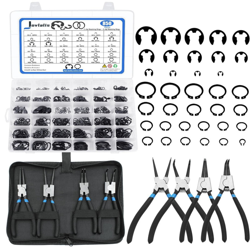 850Pcs -clip External Retaining Rings Snap Rings Assortment Kit Circlip Alloy...