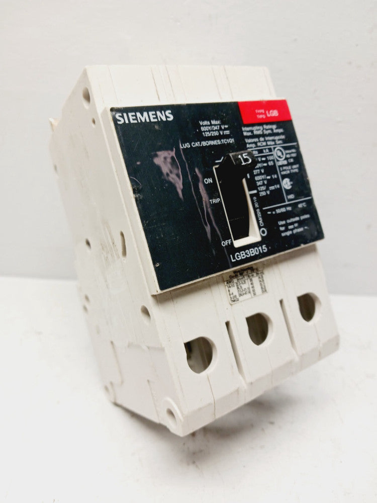 NEW SIEMENS LGB3B015 15 AMP BOLT-ON CIRCUIT BREAKER 3 POLE 600 VAC 250 VDC