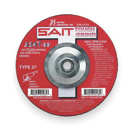 United Abrasives/Sait 20185 Depressed Center Grinding Wheel, Type 27, 7 In Dia,