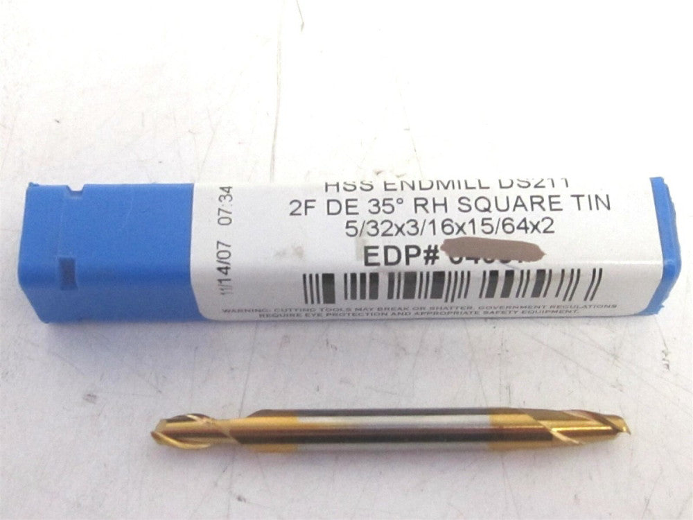 Niagara TiN HSS 5/32 X 3/16 X 15/64 X 2 Square Center Cutting End Mill New