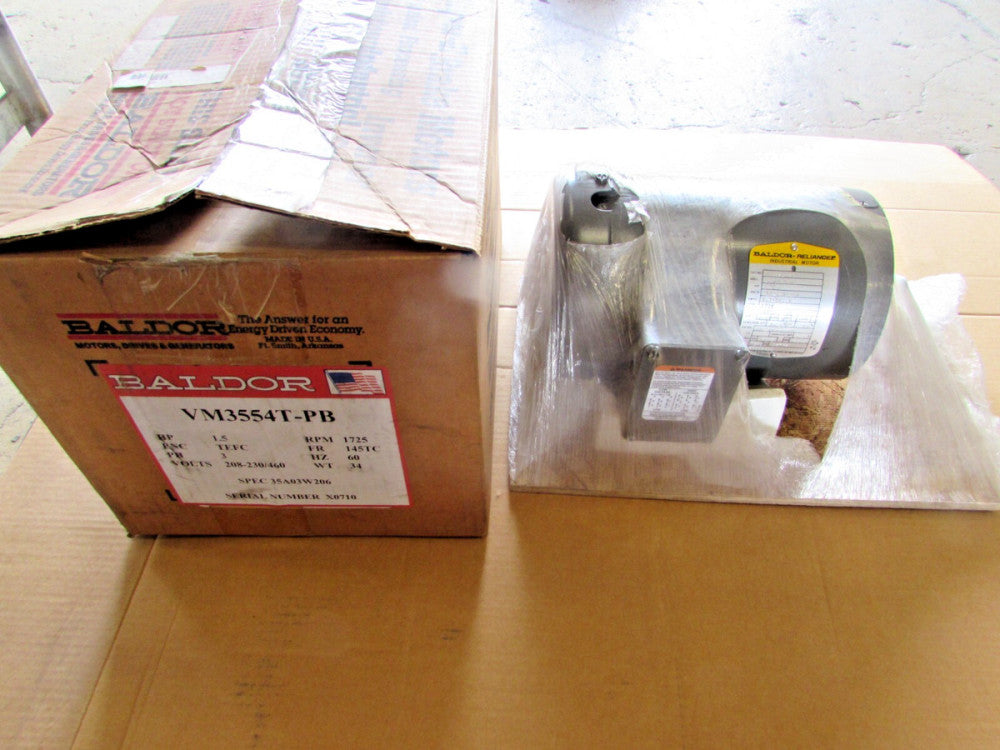 BALDOR RELIANCE, VM3554T-PB, 1.5-HP ELECTRIC MOTOR, 208-230/460-VAC, N/NIB! M/O!