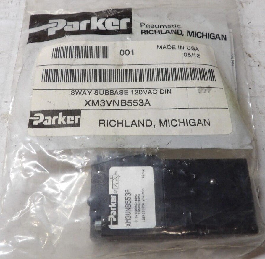 NEW PARKER SUBBASE MOUNT VALVE 3-WAY 2-POSITION  125 PSI 120 VAC XM3VNB553A