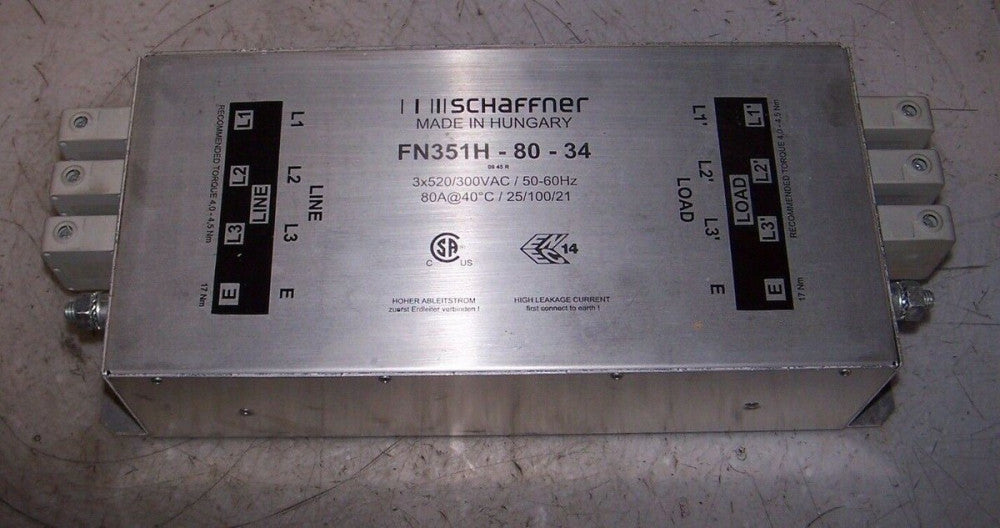 SCHAFFNER FN351H-80-34 POWER LINE FILTER 80 AMP 3X520/300 VAC