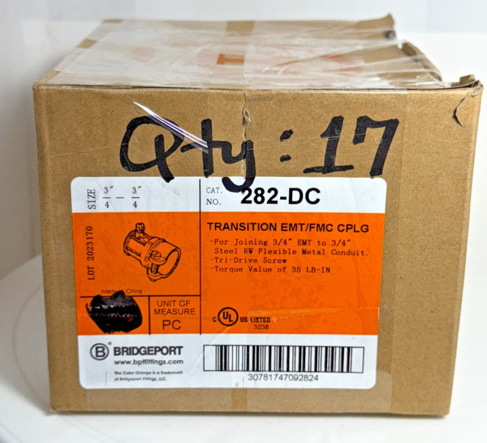 (Box of 17) Bridgeport 282-DC Transition EMT FMC Coupling 3/4" - 3/4"