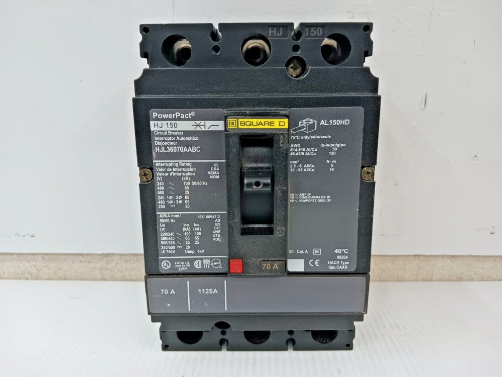 Square D PowerPact 70 Amp Circuit Breaker 3 Pole 600 VAC / 250 VDC HJL36070AABC