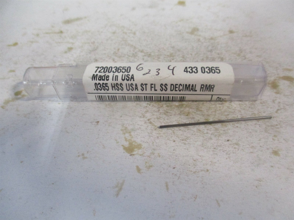 (433-0.0365) 0.0365" x 1/2" x 1-1/2" Straight Shank HSS 3-Flute Chucking Reamer 