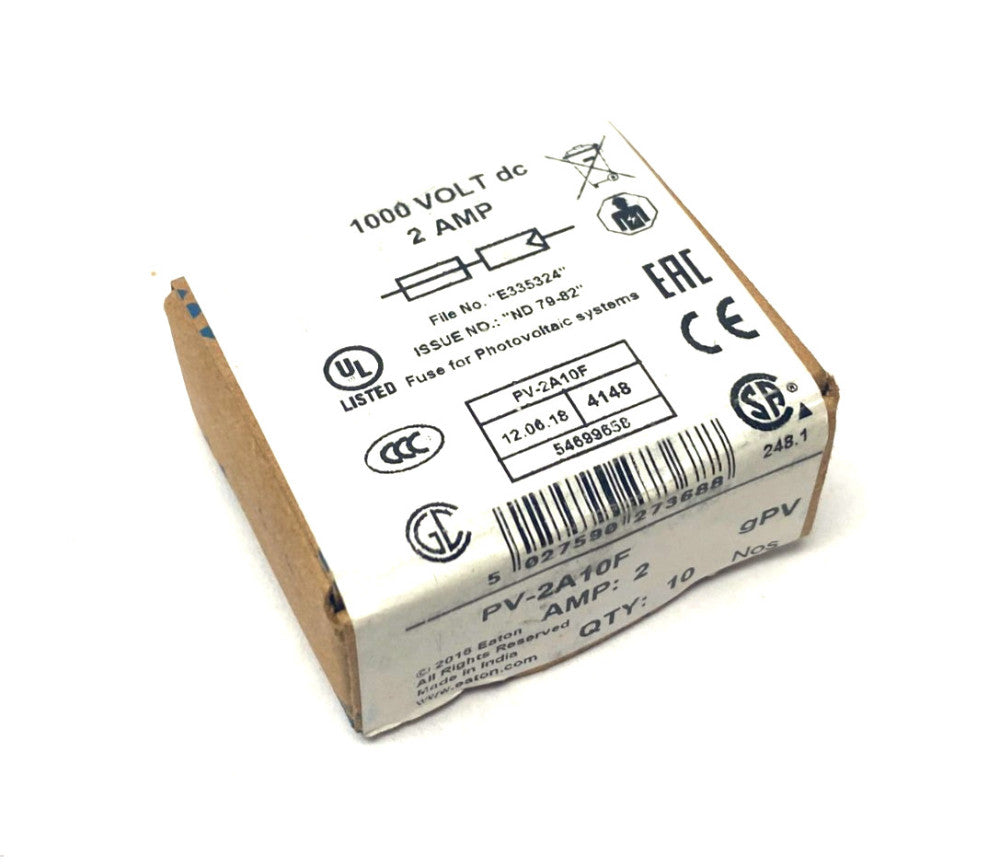 Eaton PV-2A10F Bussmann Series Photovoltaic Fuse 1000VDC 2A BOX OF 10
