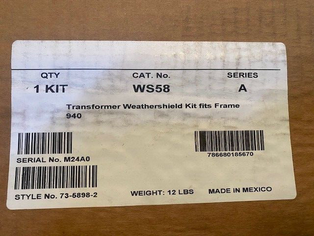 EATON WS58-Weathershield Kit-Frame 940 DRY TYPE DISTRIBUTION TRANSFORMER