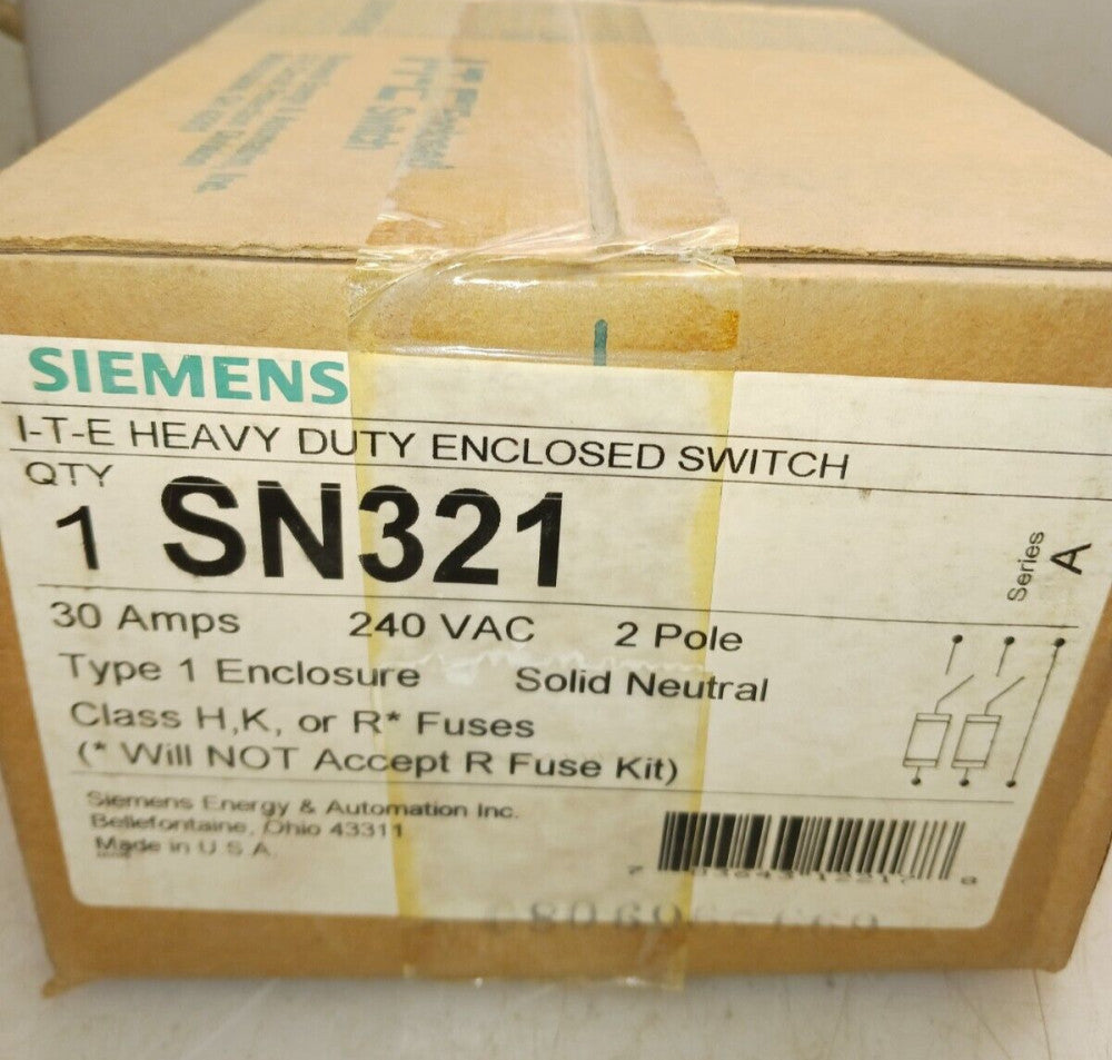 Siemens ITE SN321 30A 240Vac 2-Pole Fusible NEMA Type 1 Heavy Duty Safety Switch