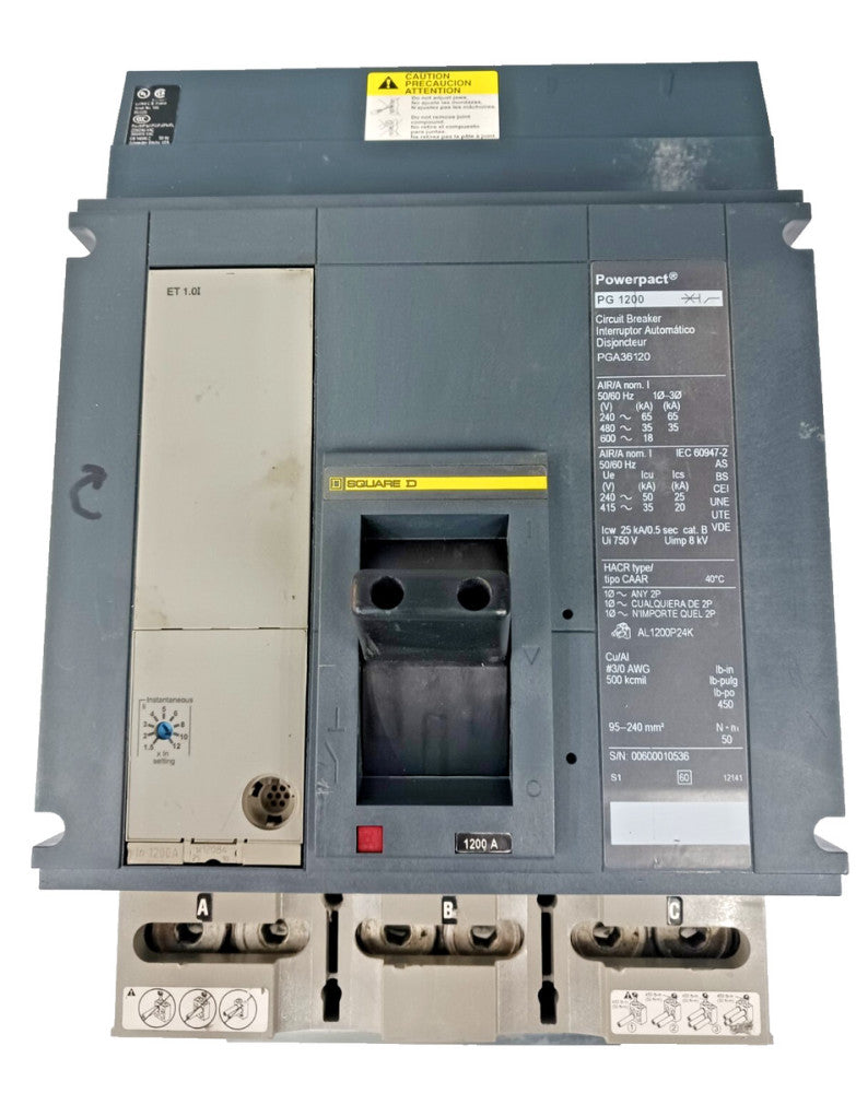 Square D Powerpact 1200 AMP I-Line Circuit Breaker 3 Pole 600 Vac PGA36120