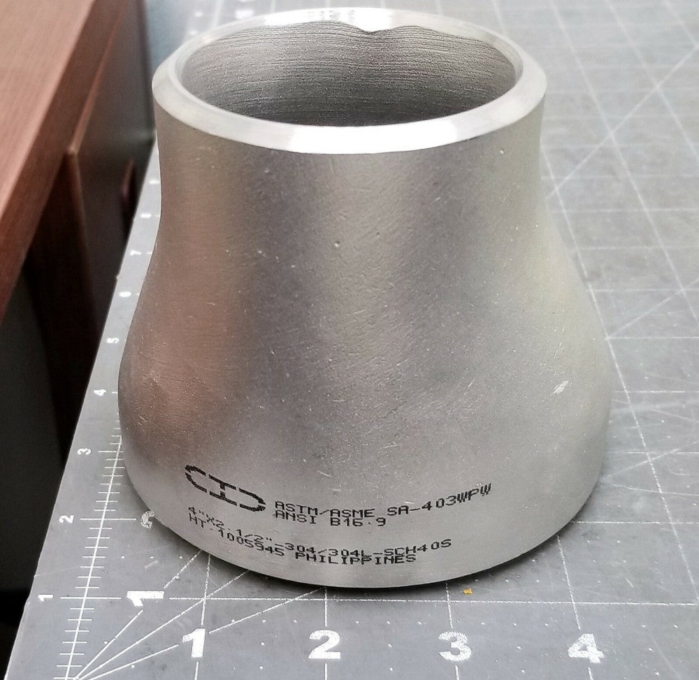 4" x 2 1/2" Stainless Steel Butt Weld Eccentric Reducer Sch 40 [B8BD]