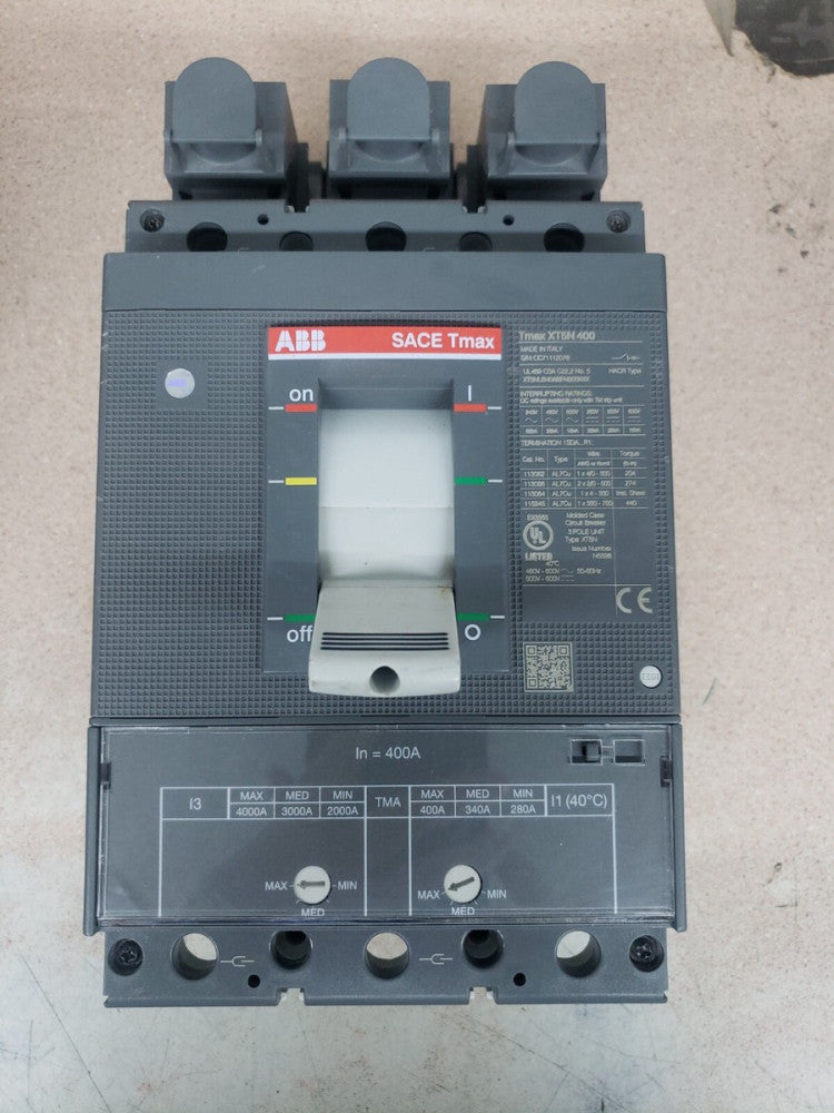 ABB SACE TMAX XT5 N 400 FRAME XT5N 400 AMP TRIP 3 POLE CIRCUIT BREAKER R400