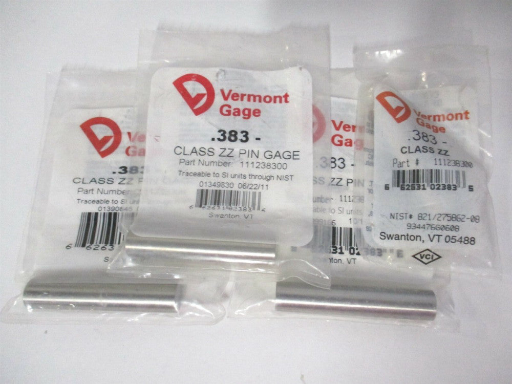 Vermont Gage (111238300) 0.383" Diam Class ZZ Minus Plug & Pin Gage - Lot of 4