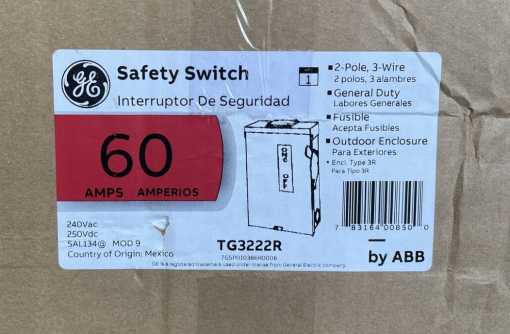 1 NEW GENERAL ELECTRIC TG3222R 60A 240V 1PH FUSIBLE OUTDOOR SAFETY SWITCH