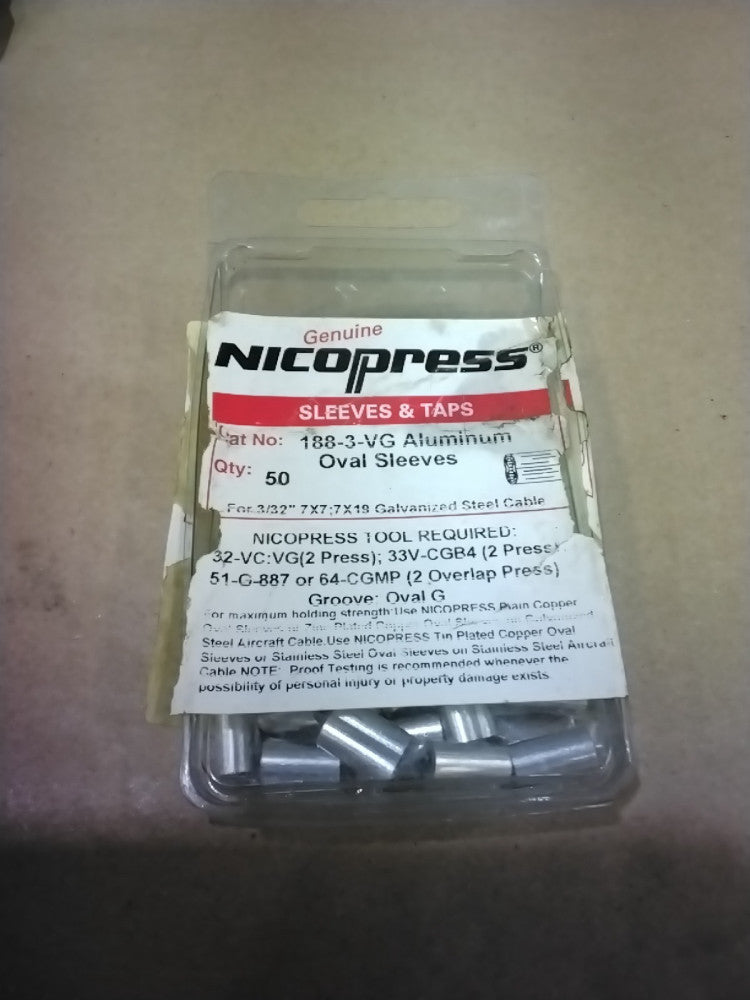 Nicopress 188-3-VG Aluminum Oval Sleeves Box of 30