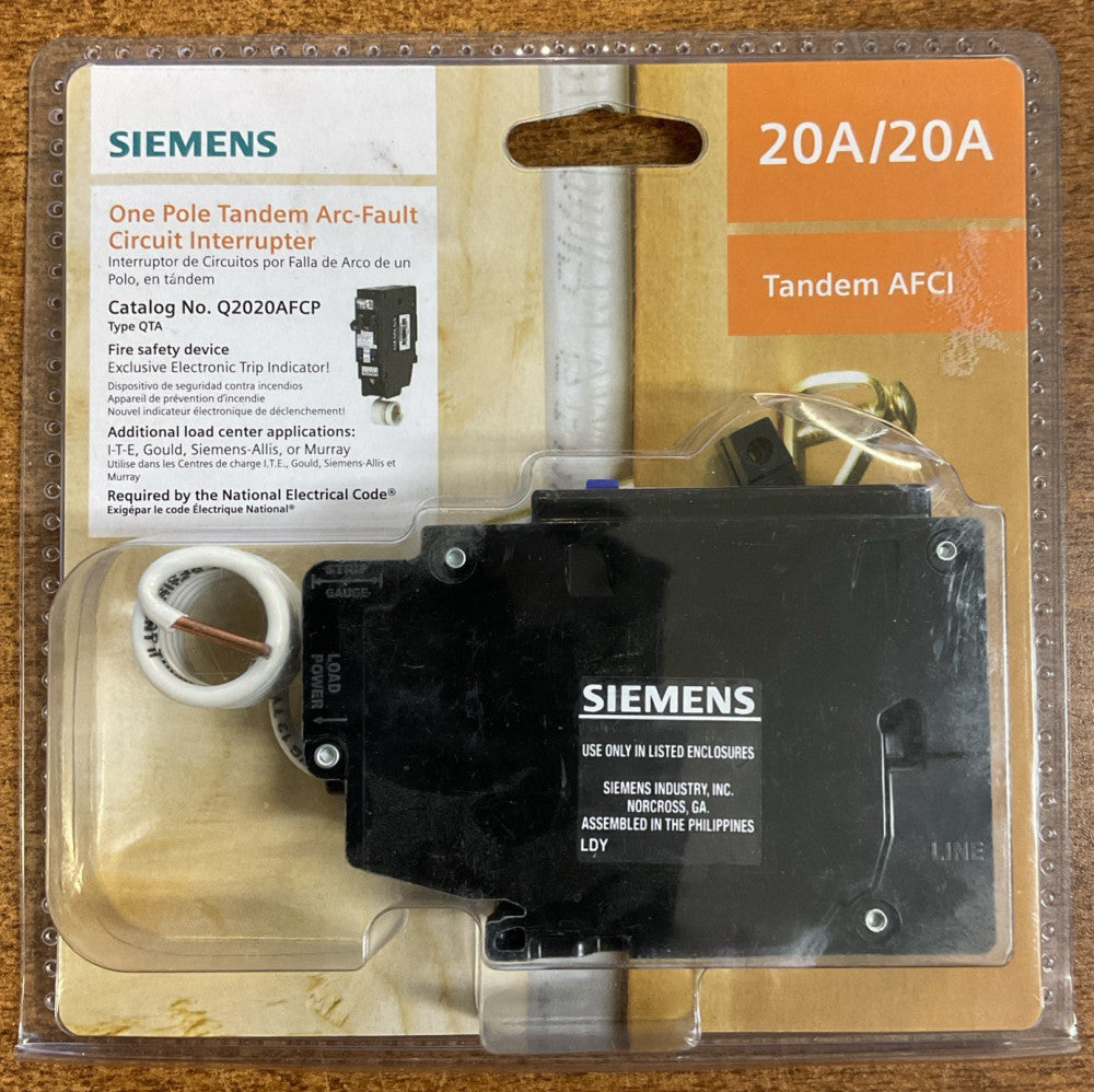 Siemens Q2020AFC 120V 20A 1-pole Tandem CAFCI Type QTA Circuit Breaker - New!