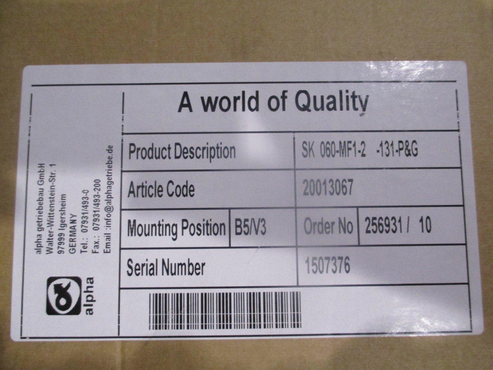 Alpha SK 060-MF1-2-131 Gearbox, 2:1 Ratio 