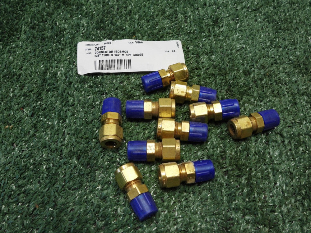 (Lot of 10) Parker 3/8" Tube x 1/4" M NPT Brass 