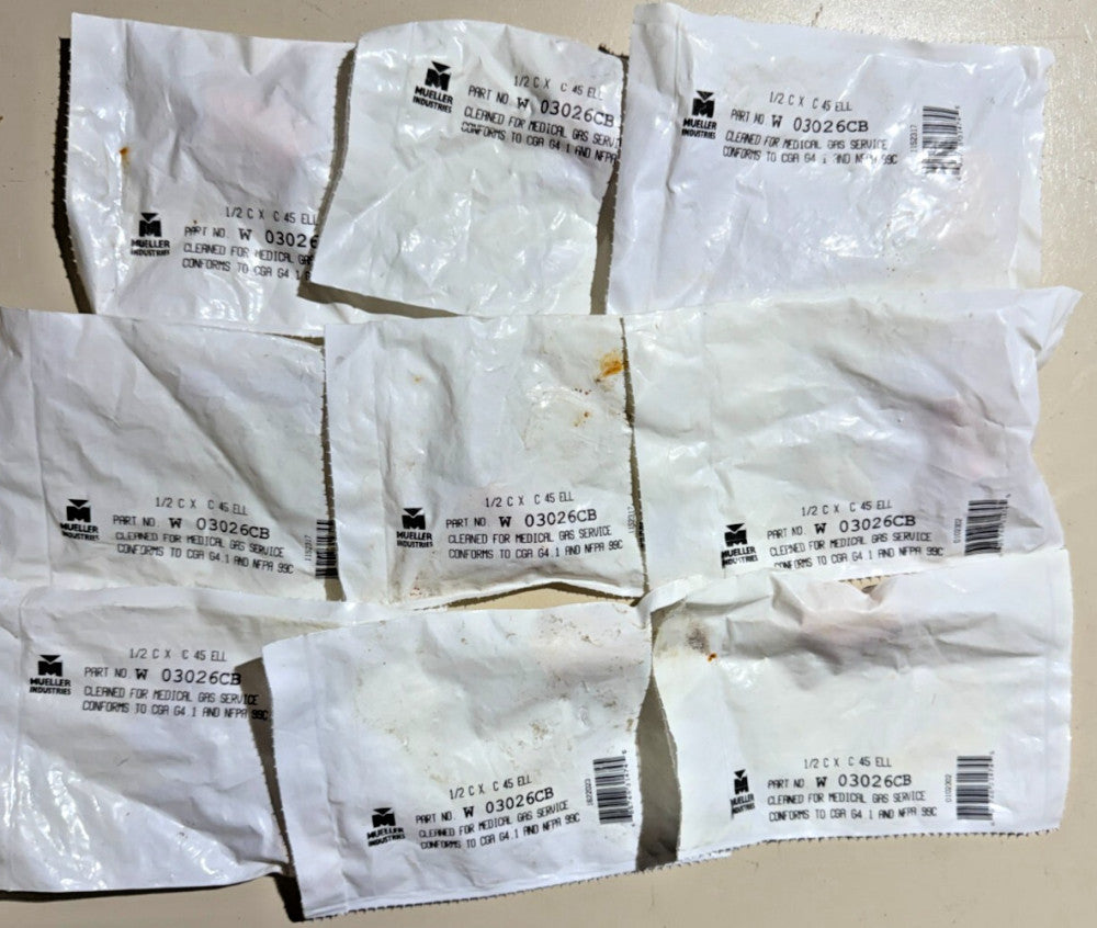 (Lot of 9) 1-Pack Mueller 1/2 C x C 45 Copper Elbow Pipe Fitting W 03026CB