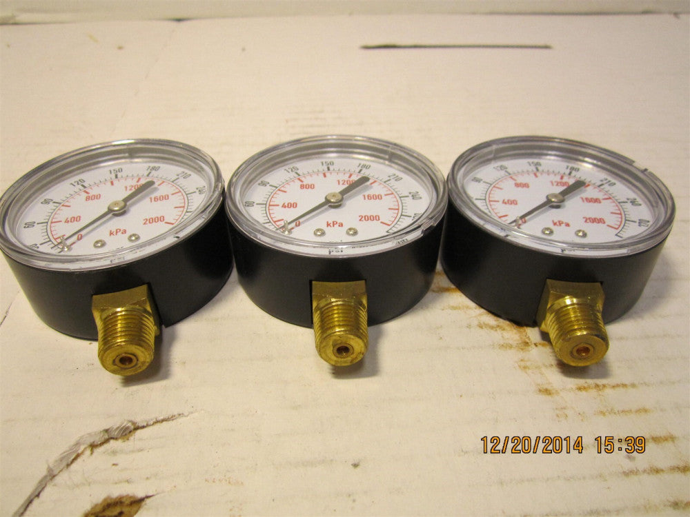 Lot Of 3 Test Pressure Gauges 2-1/2" Dial 0 to 300 psi, Connection 1/4" BSPT