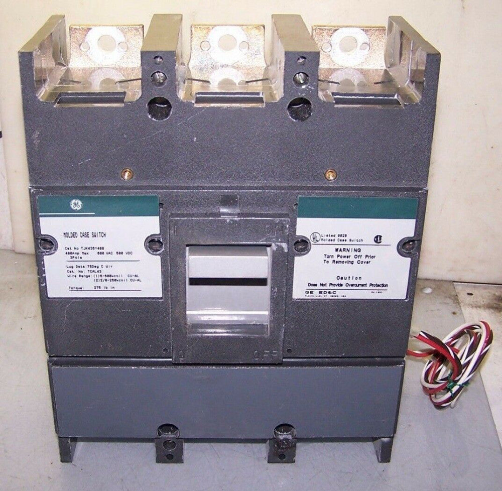 GE MOLDED CASE SWITCH TJK436Y400 400 AMP 600 VOLT 3 POLE AUXILARY SWITCH W/ LUGS