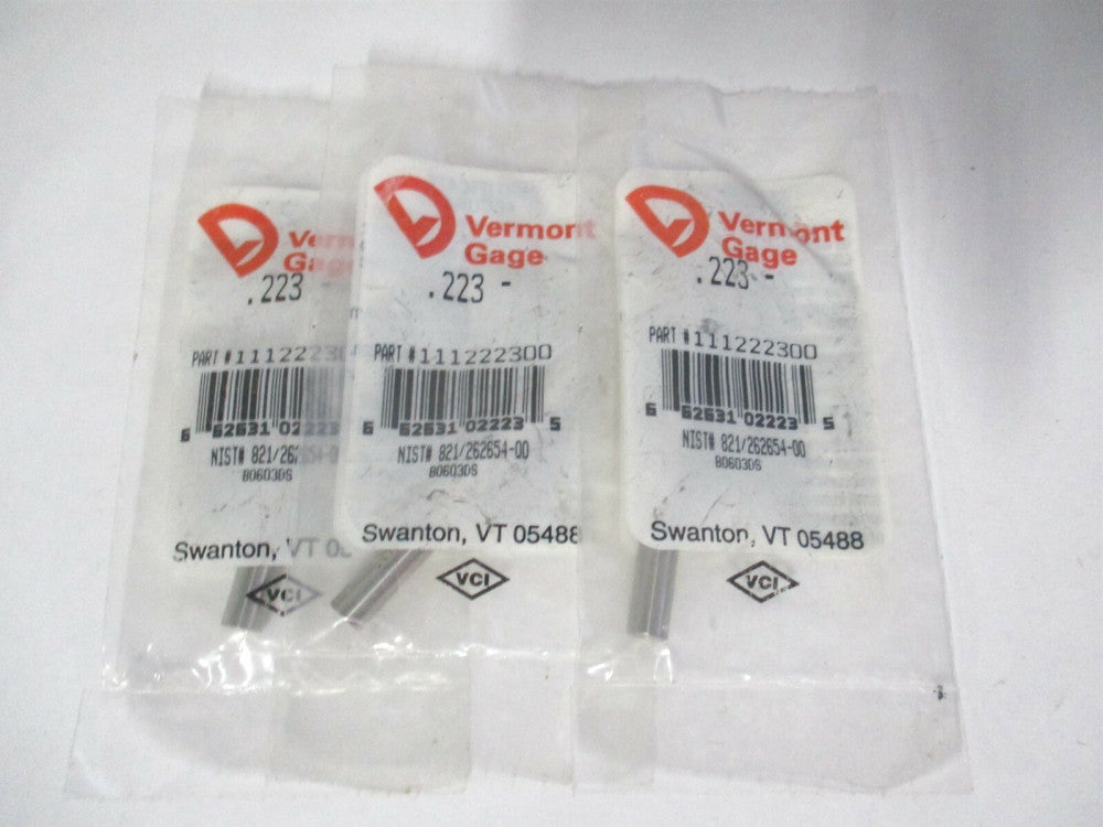 Vermont Gage (111222300) 0.223" Diam Class ZZ Minus Plug & Pin Gage - Lot of 3